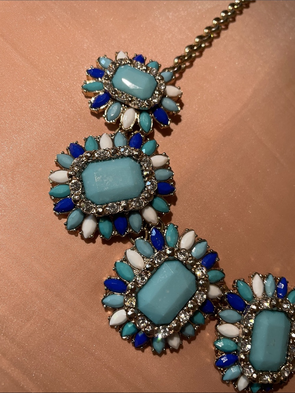 Gold Turquoise and Crystal Statement Necklace